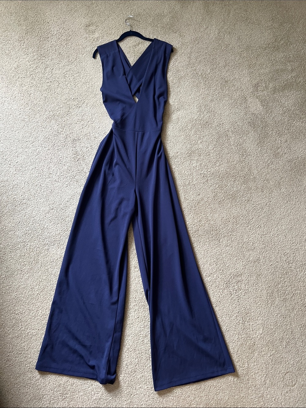 Lulu's Navy V-Neck Wide Leg Jumpsuit